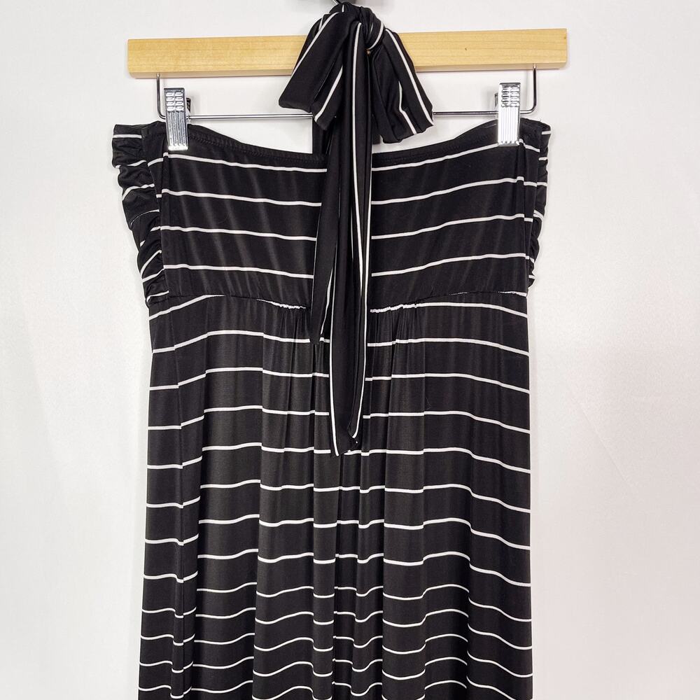 Soma Medium M Black White Striped Halter Neck Maxi Dress Jersey Soft Casual - Picture 7 of 14